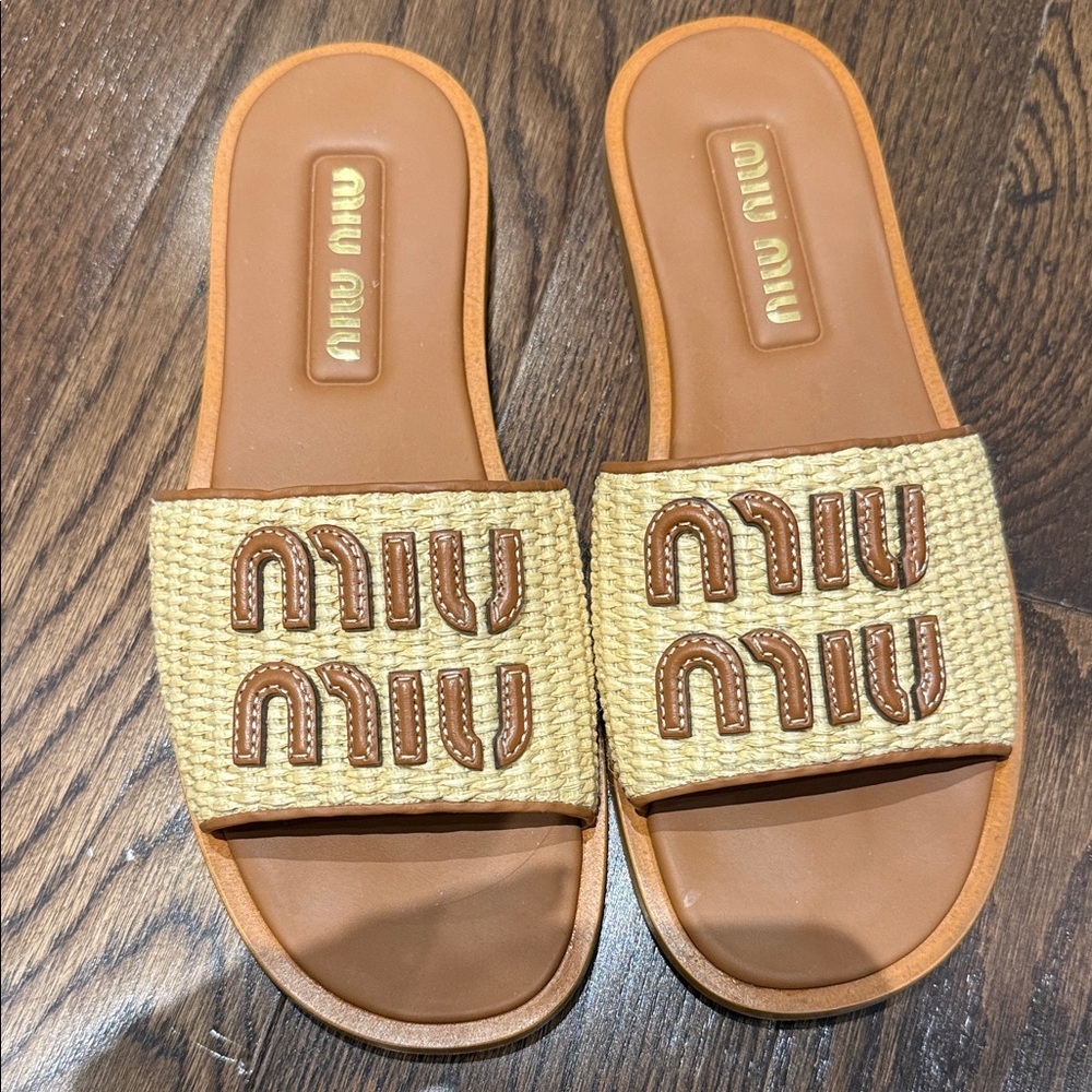 Miu Miu Gold and Brown Women's Sandals